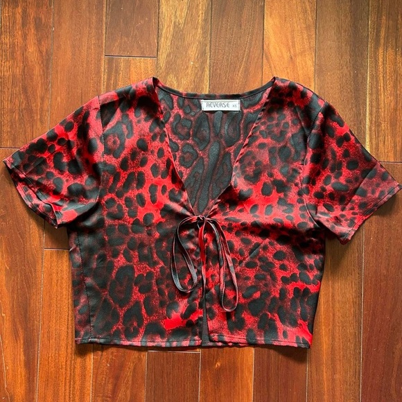 Red Leopard Tie-Front Top - Picture 1 of 5